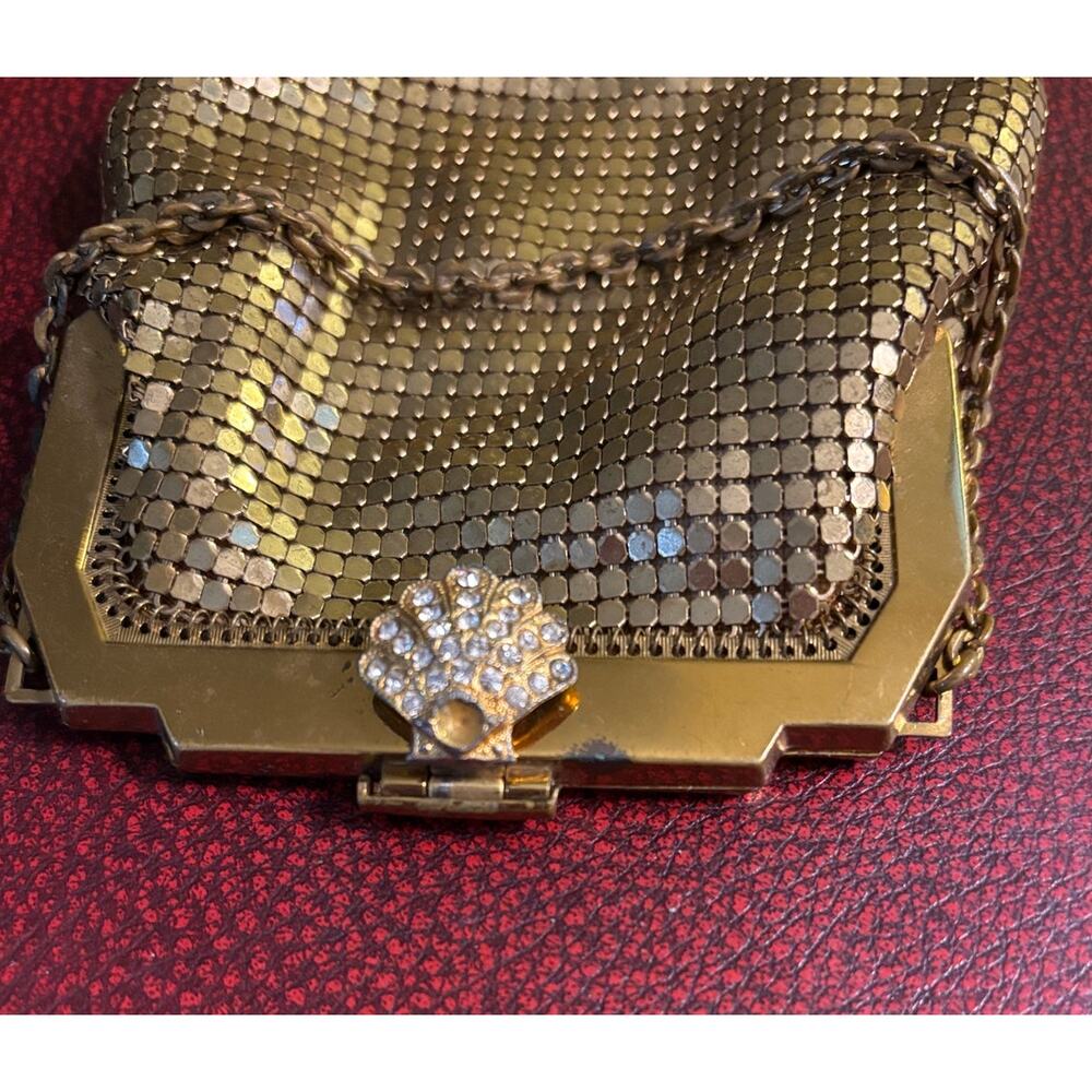 Antique WHITING & DAVIS 1930s Gold Mesh Purse With Ornate Rhinestone Clasp - Picture 12 of 13